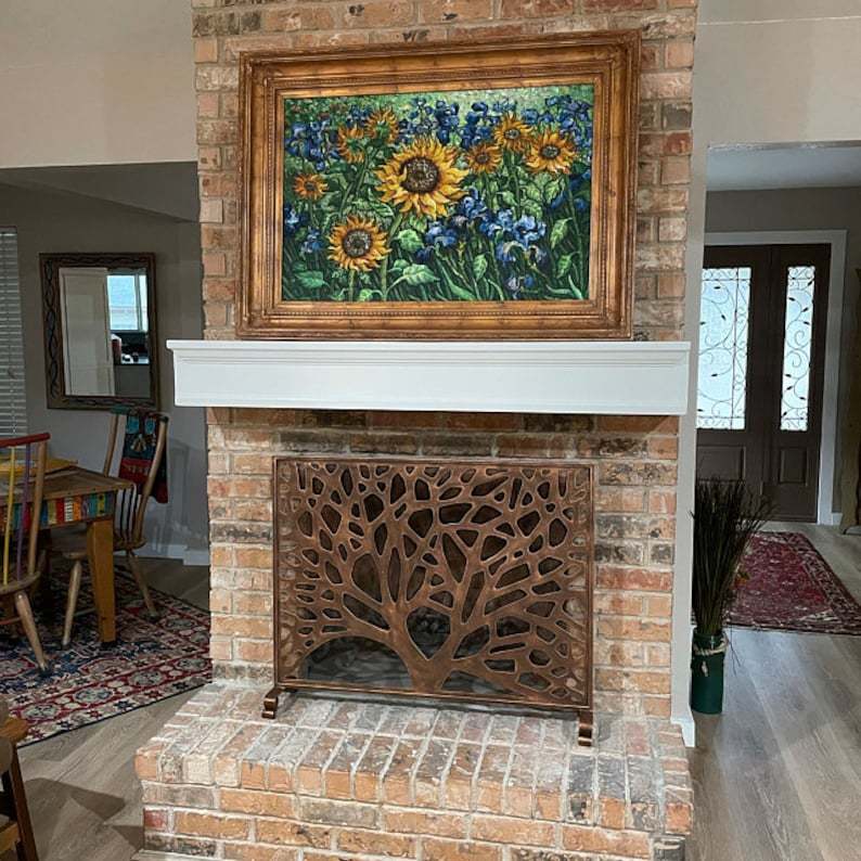 Single Panel Fireplace Screen in Rose Gold