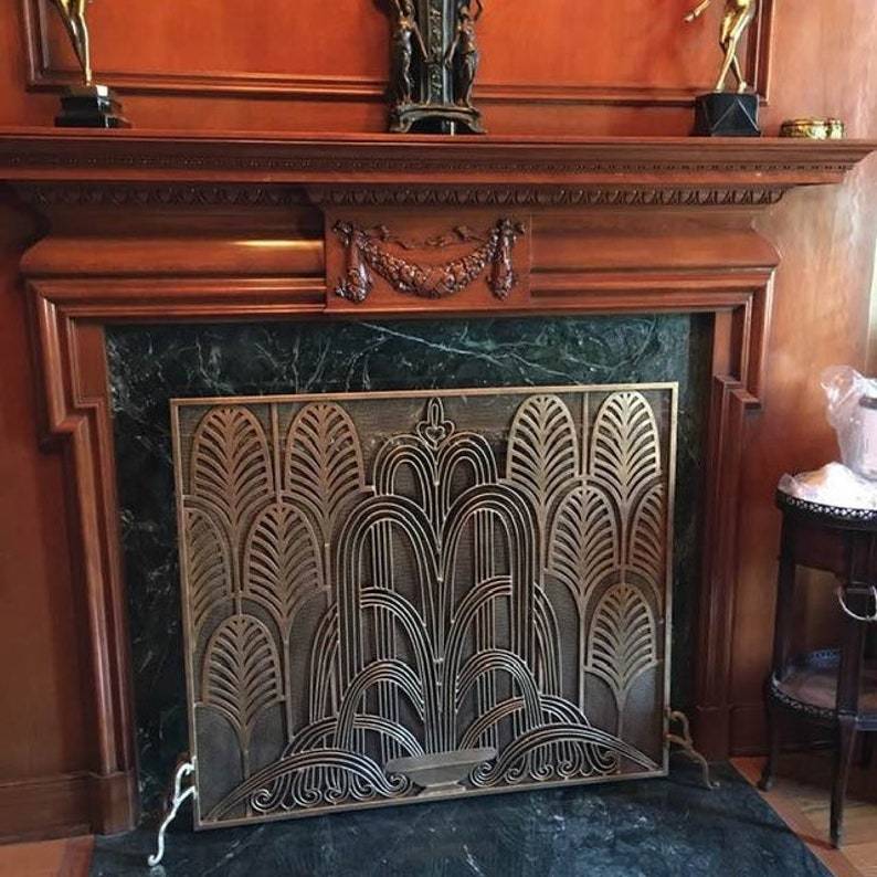 Single Panel Fireplace Screen Italian Gold Art Deco Design