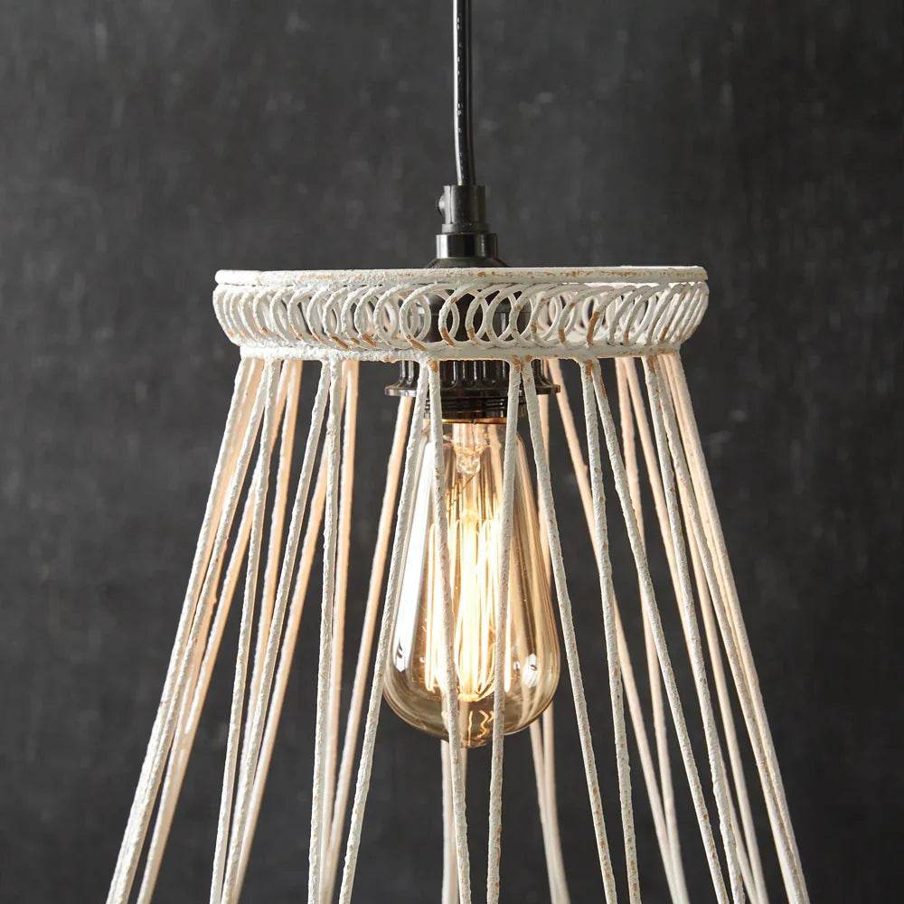 Rustic White Bell Pendant Light with 46-Inch Drop