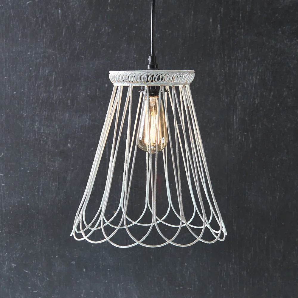 Rustic White Bell Pendant Light with 46-Inch Drop