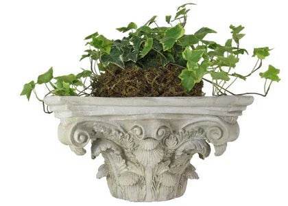 Antique white French Capital wall planter shelf with sculptural detail, perfect for outdoor garden or indoor classic decor settings.