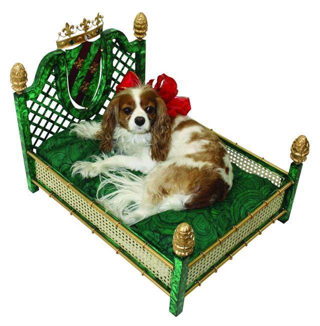 French-Inspired Dog Bed with Crown and Artichoke Accents
