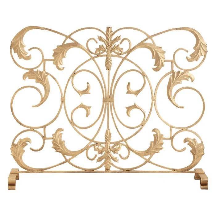 Single Panel Fireplace Screen in Antique Gold Scroll