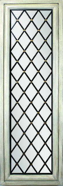 Distressed White Wood Mirror Rectangular with Metal Accents