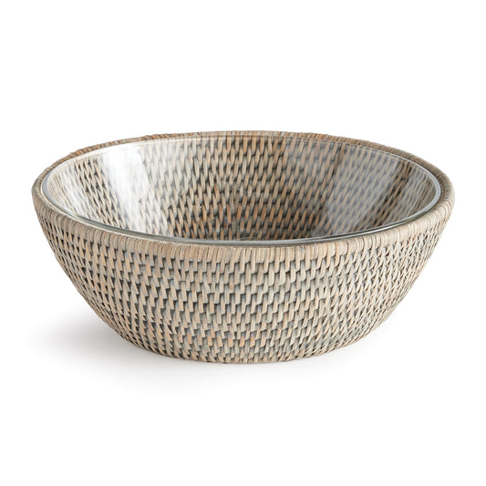 With a clear glass liner, this Burma Rattan Serving Bowl is ready to entertain. In a natural warm gray, perfect for your favorite salad or side dish.