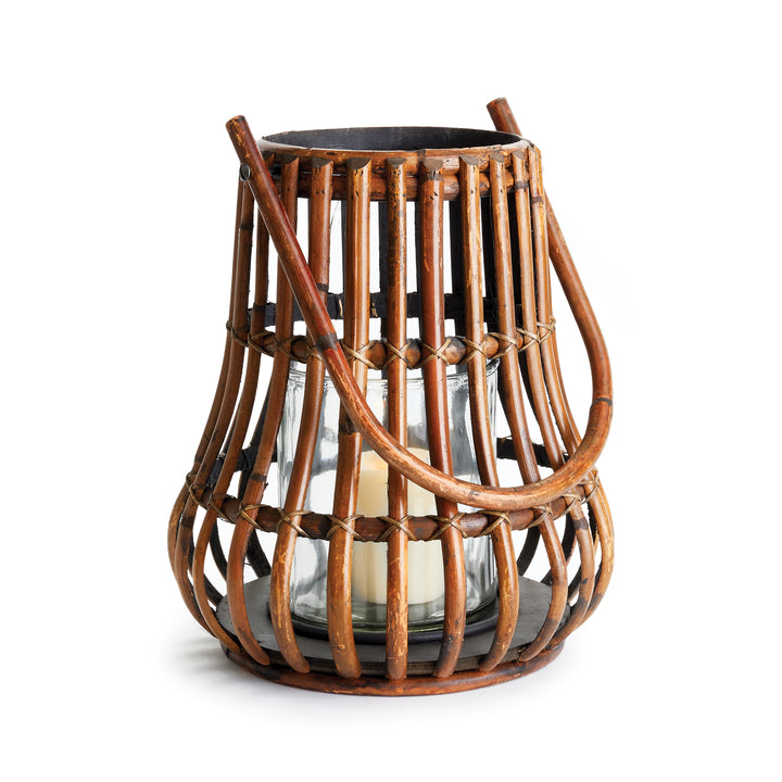 Medium Copper Brown Rattan Rustic Lantern for LED Candles