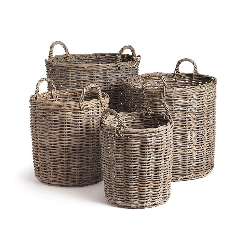 Set of 4 Handmade Dove Gray Rattan Storage Baskets