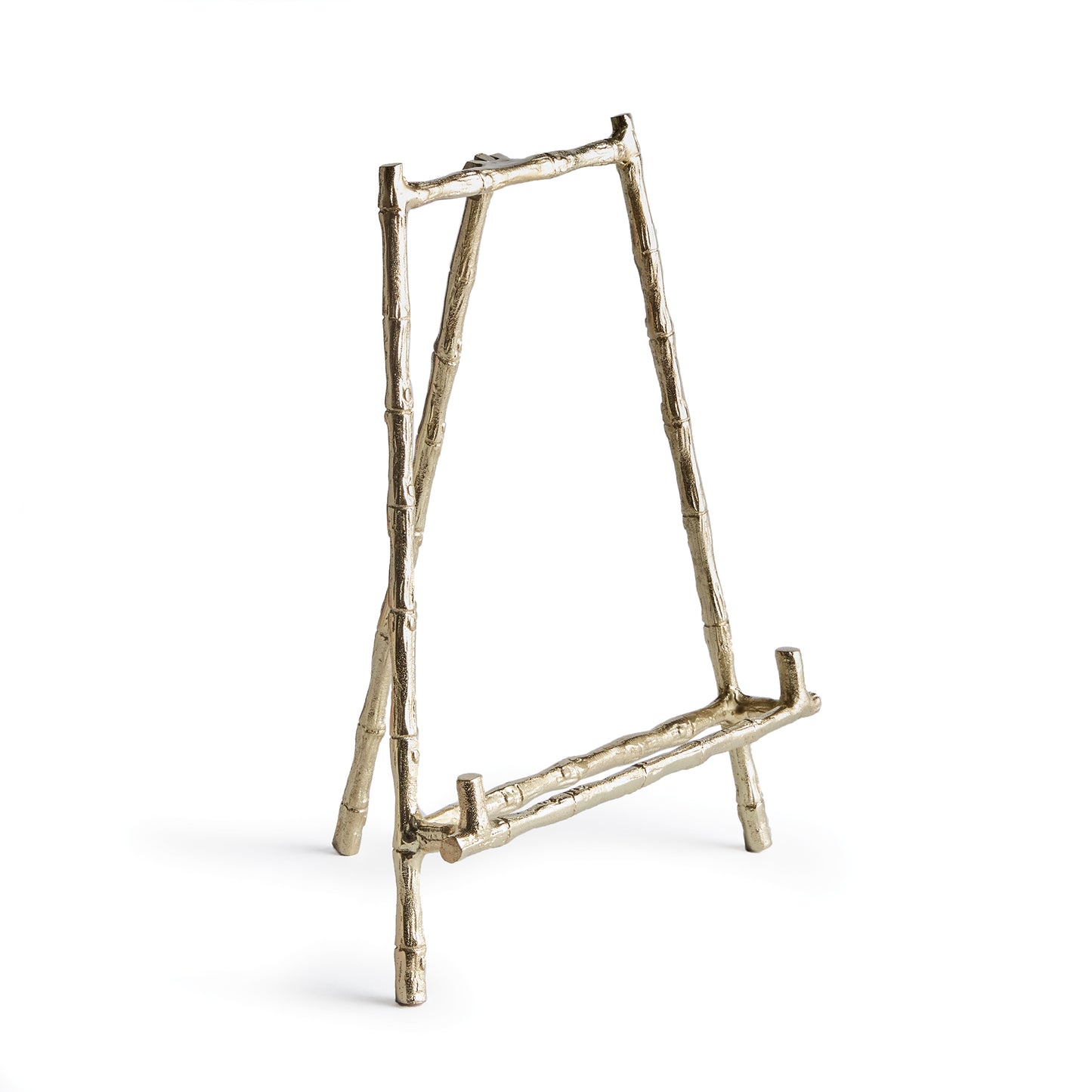 Made to hold platters, cookbooks or a small piece of art, this easel is strong and sturdy. The gold bamboo-like details add a traditional aesthetic.