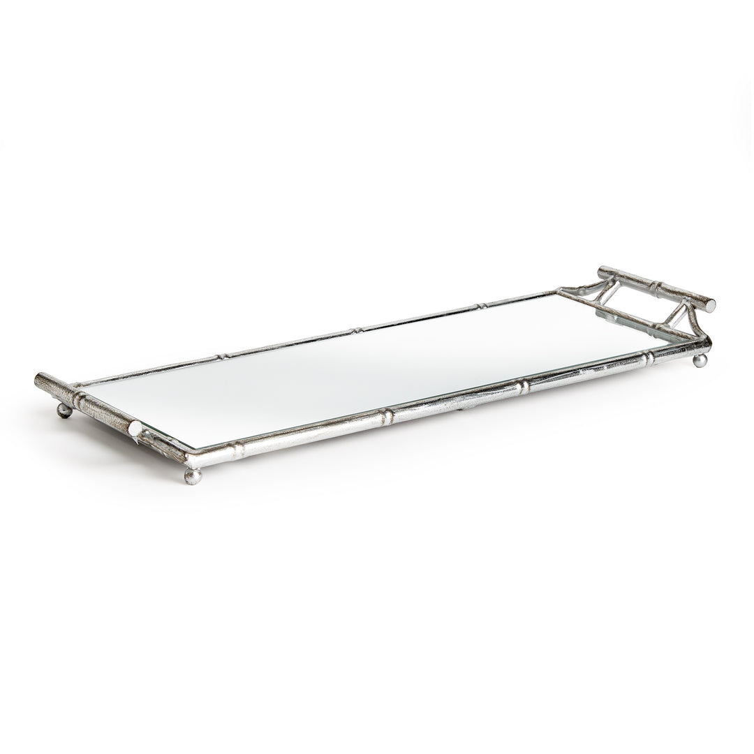 Daafan Narrow Antique Silver Mirrored Tray With Handles