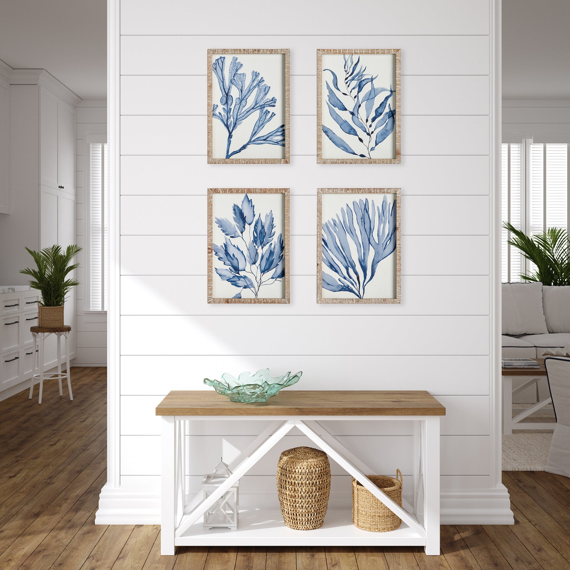 These coral prints showcase a sophisticated and high-quality design, perfect for elevating any coastal-inspired space. The delicate watercolor design and distressed whitewashed frames add to the luxurious elegance of these wall prints. Incorporate a refined and chic atmosphere with these stunning coral prints.