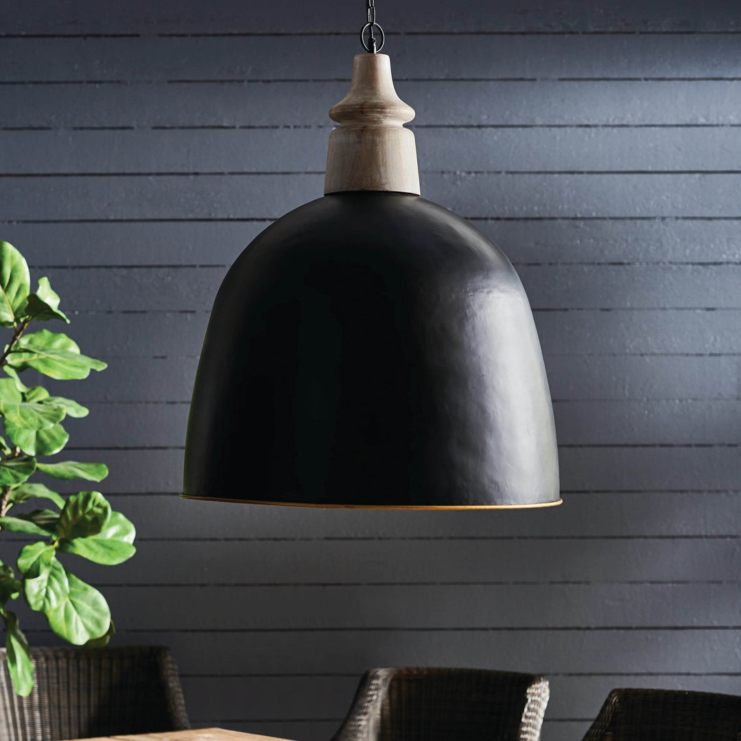Larger Pendant Light with Golden Interior and Wood Accents