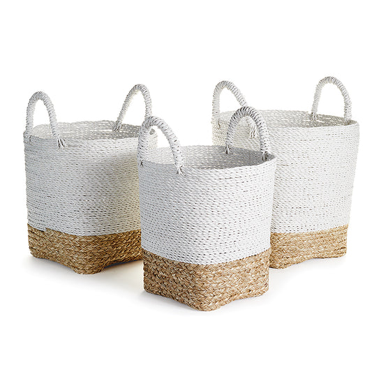 Fashion forward, with mixed weaves, natural materials and enhanced details. Even the rich mix of colors speak to the fashionista quality these baskets have.