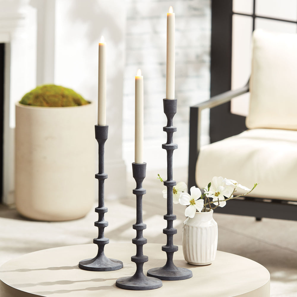 Abacus Aged Zinc Taper Candle Holders, Set Of 3