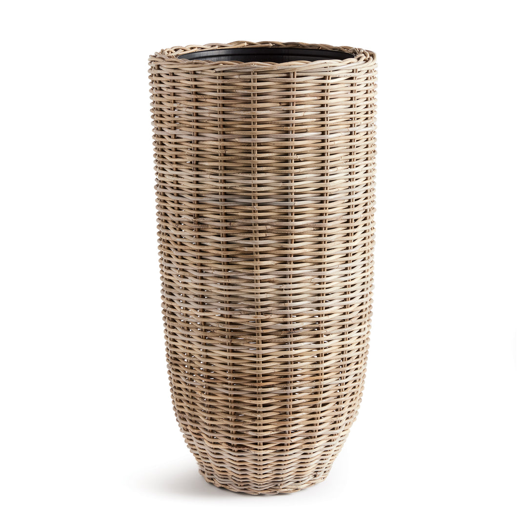 Discover the stunning beauty and unparalleled durability of this natural rattan planter. Its expertly crafted design features a distinctive flattened weave and sturdy iron frame, making it a must-have for both rattan enthusiasts and avid plant lovers alike. And with the included grower's pot, your plants will have the perfect foundation for optimal growth. Invest in the best with this tall rattan planter.