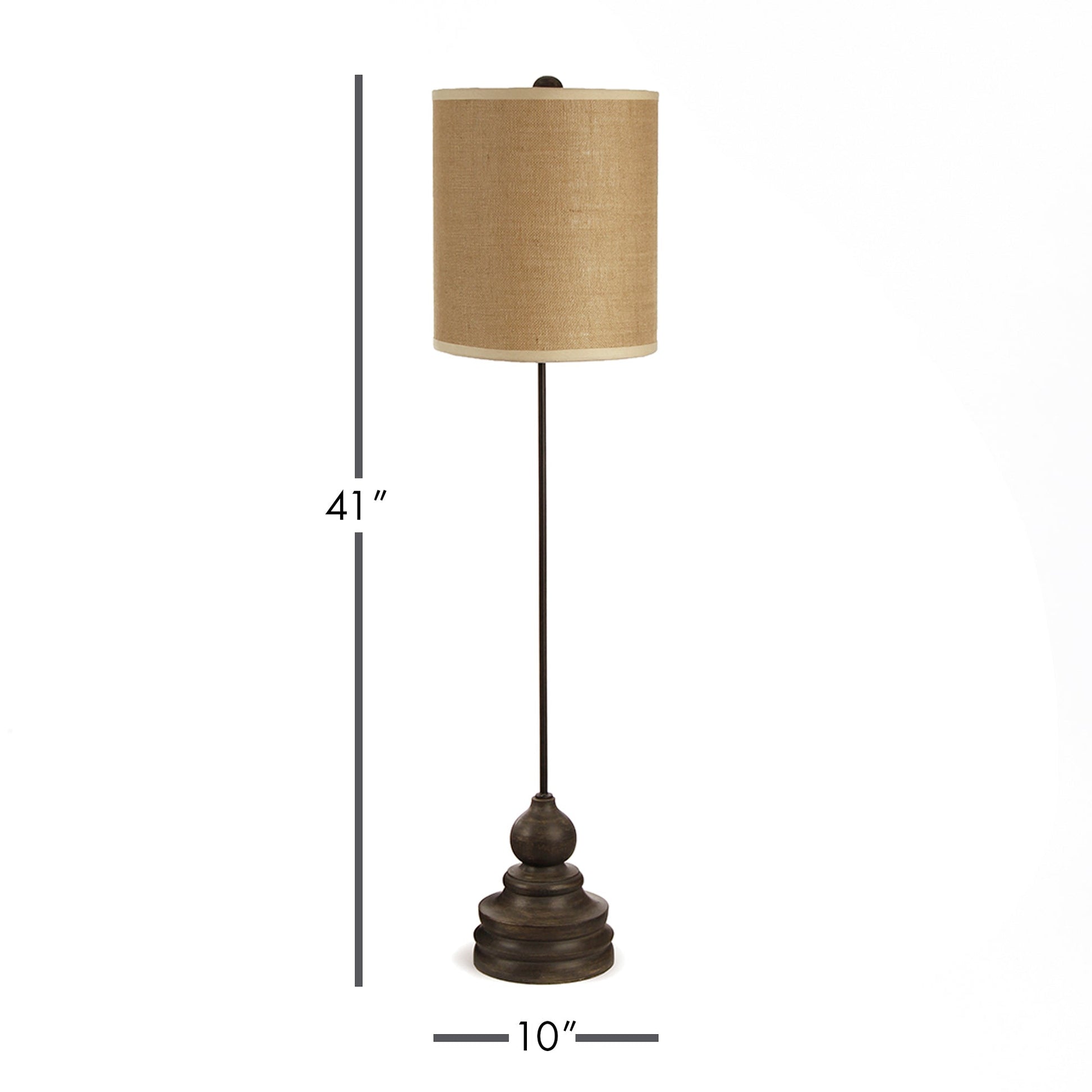 The striking ebony finish and elaborately crafted wooden base distinguish the Giselle tall table lamp. Its elevated design and precise shade make it the perfect lighting fixture for any kitchen or compact workspace. It also serves as a stylish focal point.