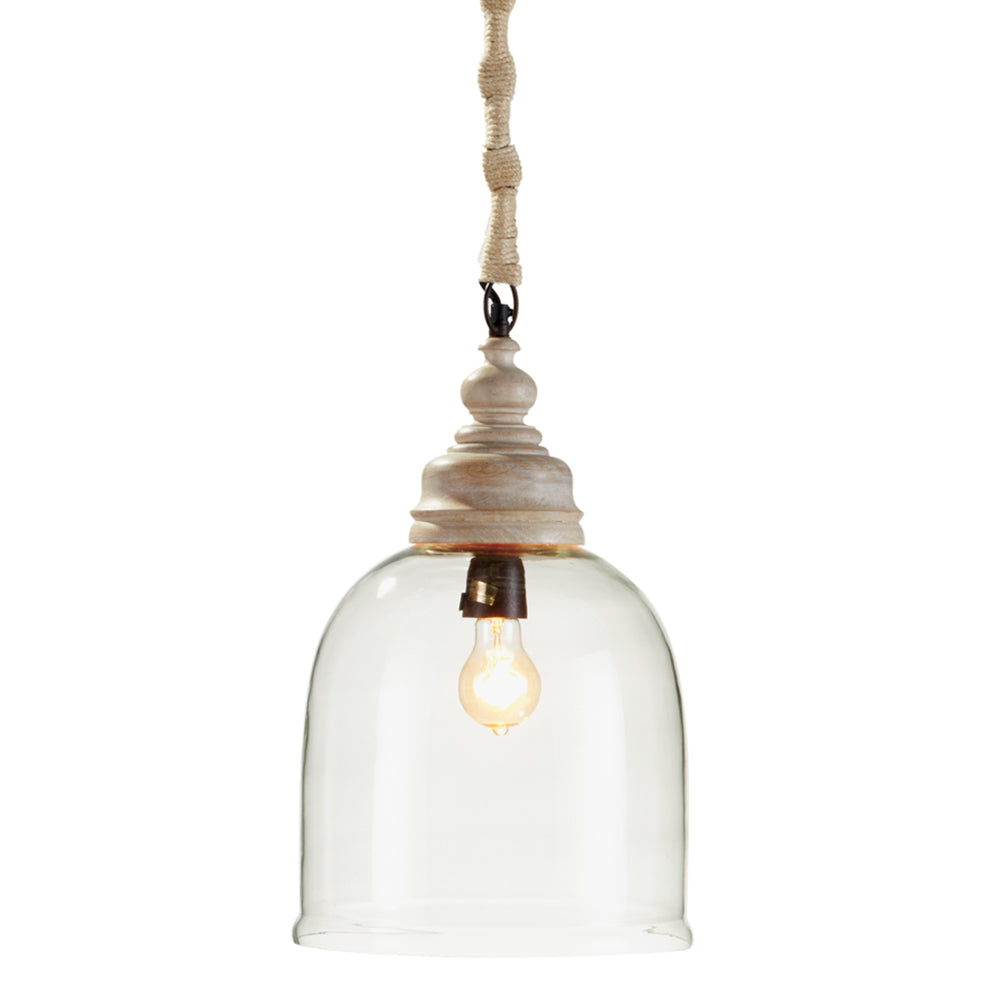 The classic profile and wide rimmed glass design make this pendant a classic choice. The whitewashed, natural wood is perfect for coastal cottage or any clean white space.