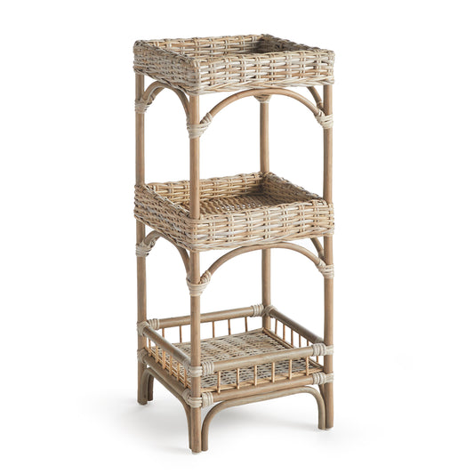 Made of a light, kubu rattan, the Isla Etagere has a casual, comfortable vibe. The woven tray shelves have a raised rim to safely keep towels, bath accessories or whatever you choose to style it with. A stylish accent for powder room, guest room or kitchen.