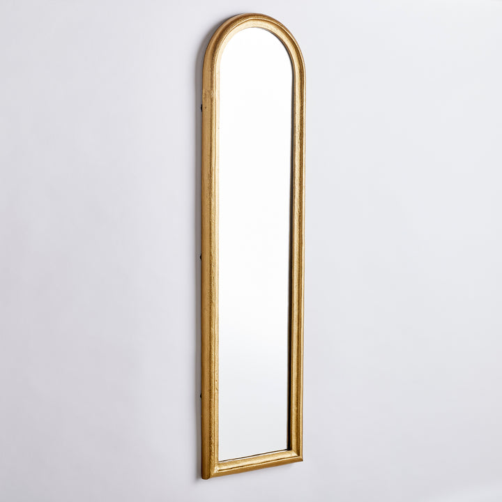 Measuring an impressive fifty inches high, this elegant arched mirror is made for the open concept space. In a warm gold finish, it adds a refined look and simple profile. A beautiful addition to powder room, bedroom or foyer. Expertly crafted from high-quality materials, this Alexander Tall Arched Wall Mirror stands an impressive fifty inches high, making it perfect for open concept spaces. 