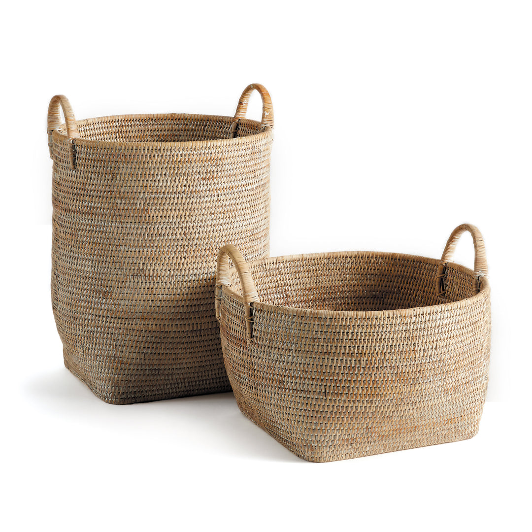 Burma Whitewash Rattan Orchard Baskets, Set Of 2