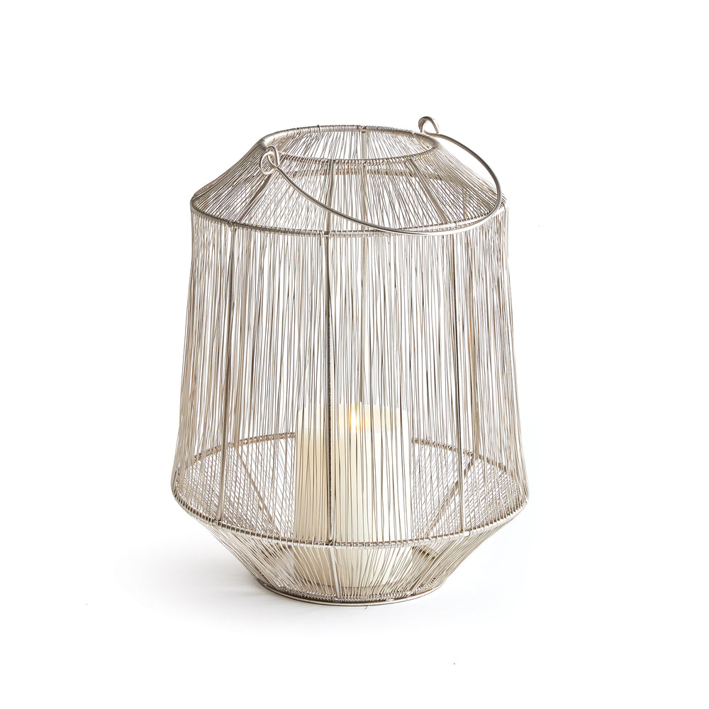 Small Silver Lantern with Handwoven Metallic Strands