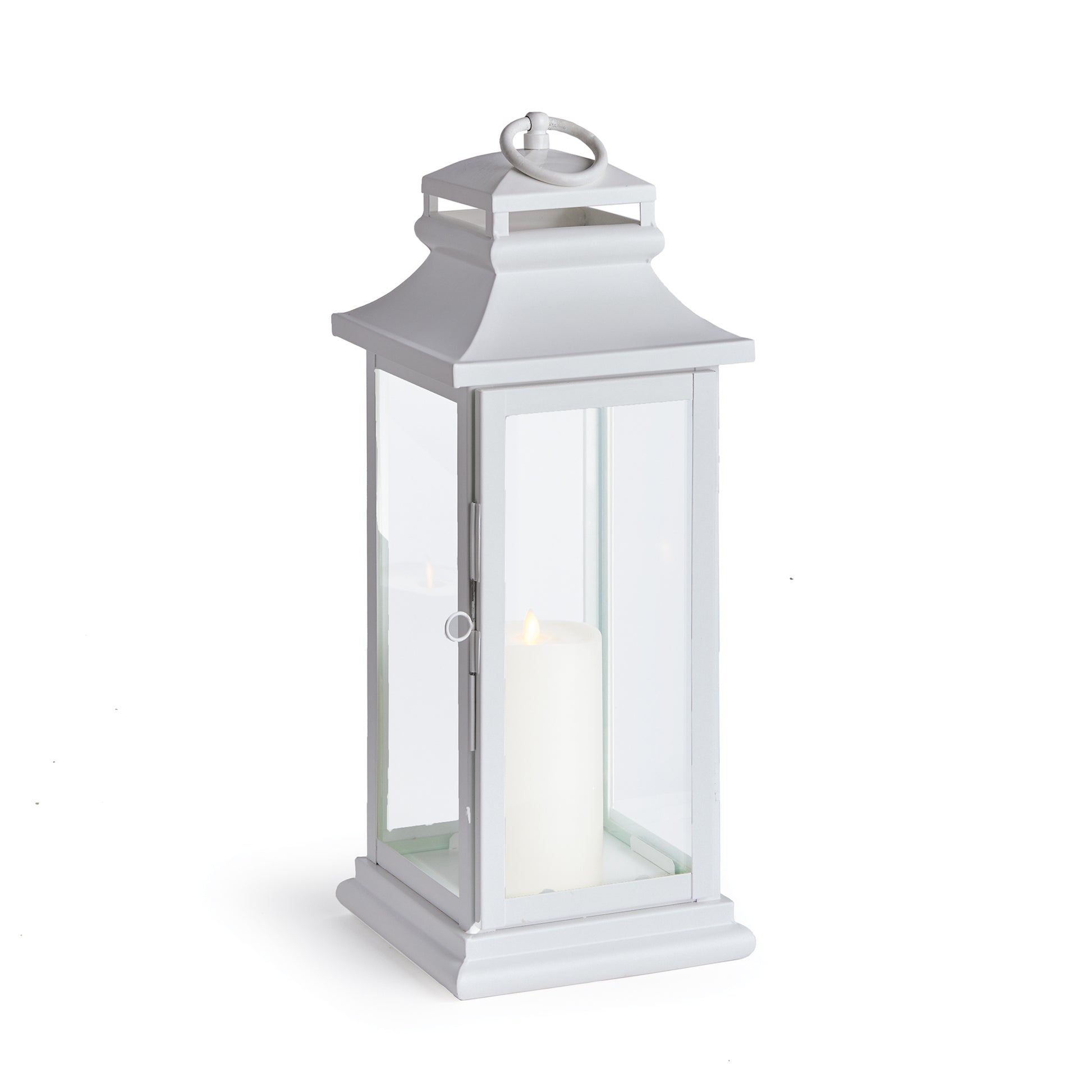 This tall, powder-coated stainless steel lantern in a matte white is tailor-made for your outdoor space. We've even included the drain holes to keep the rain away.