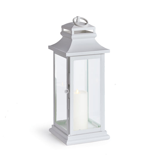 This tall, powder-coated stainless steel lantern in a matte white is tailor-made for your outdoor space. We've even included the drain holes to keep the rain away.