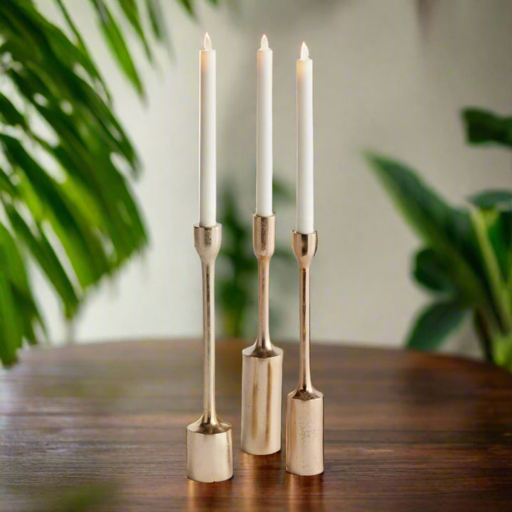 Set of 3 Champagne Gold Aluminum Taper Candle Holders