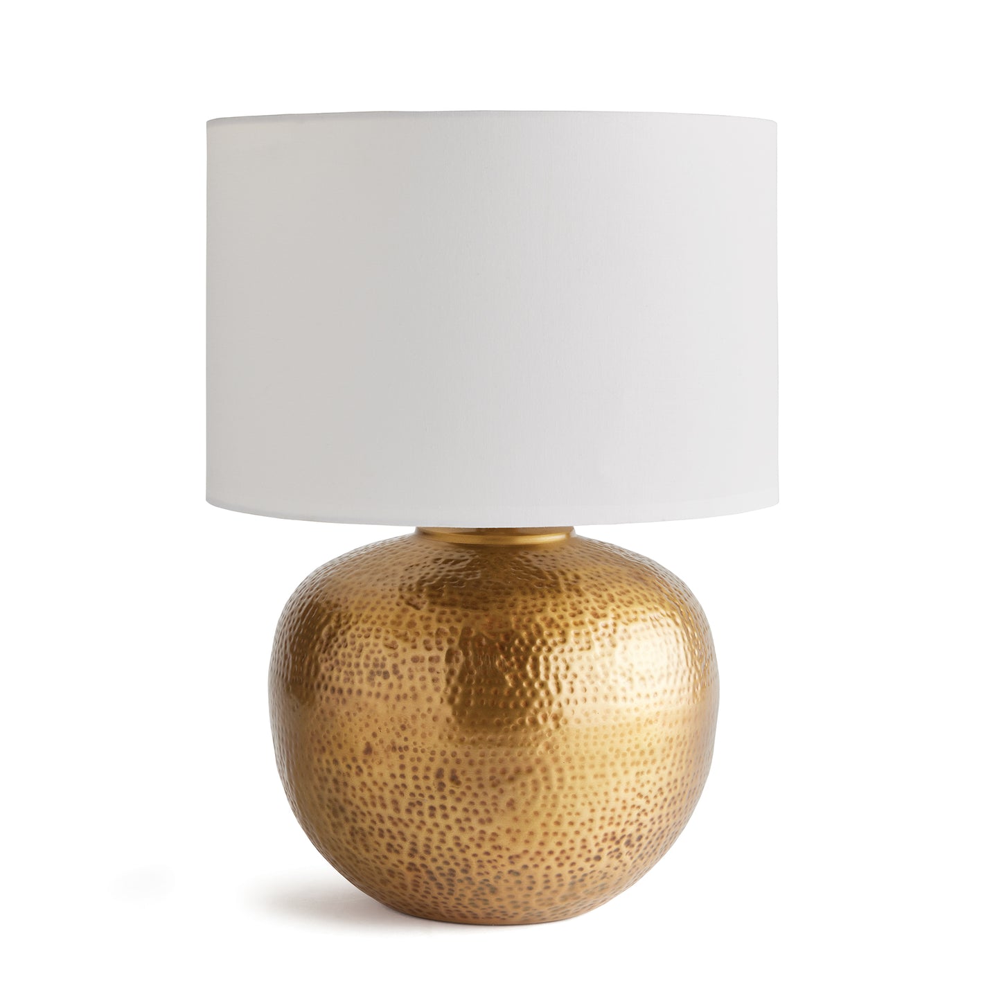 With a warm brass round Base and impressive scale, this lamp is a handsome anchor for any room. The clean white linen drum shade adds a soft touch.