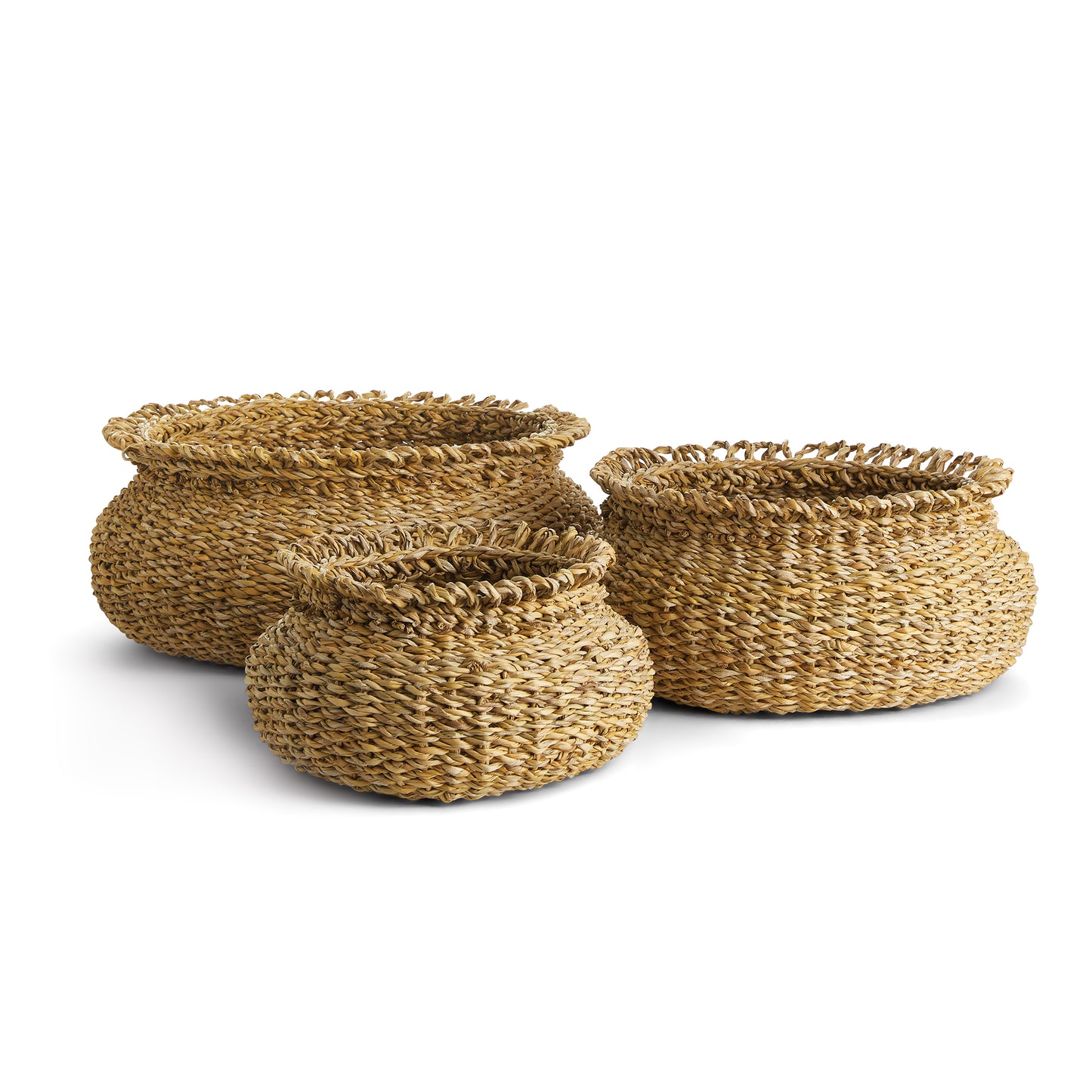 Seagrass is supple, not stiff. Naturally beautiful in color and texture. This set of two plant baskets are a simple way to add a casual look to any space. Drop in your favorite faux orchid or fern and add a touch of nature to your space.