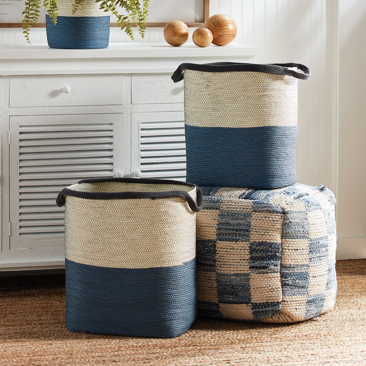 Expertly crafted with a blend of unique weaves and natural materials, these Woven Baskets exude a fashionable mix of textures and colors. These must-have baskets elevate any stylish home with their sophisticated appearance and superior quality.