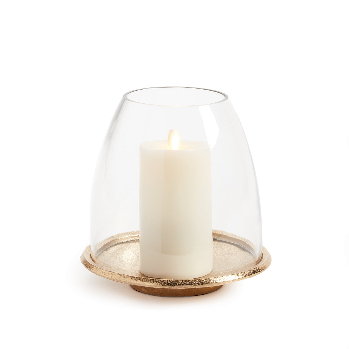 With a cast aluminum Base and tapered blown glass the Florence Hurricane is sturdy and strong. With a unique white ash wash, a commanding way to display your candle.