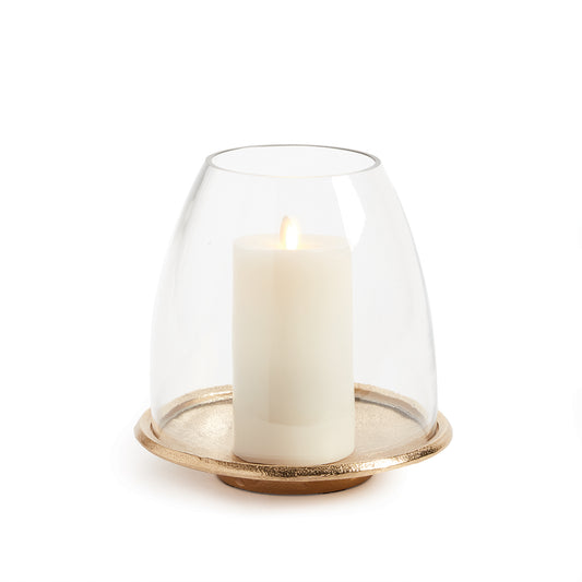 With a cast aluminum Base and tapered blown glass the Florence Hurricane is sturdy and strong. With a unique white ash wash, a commanding way to display your candle.