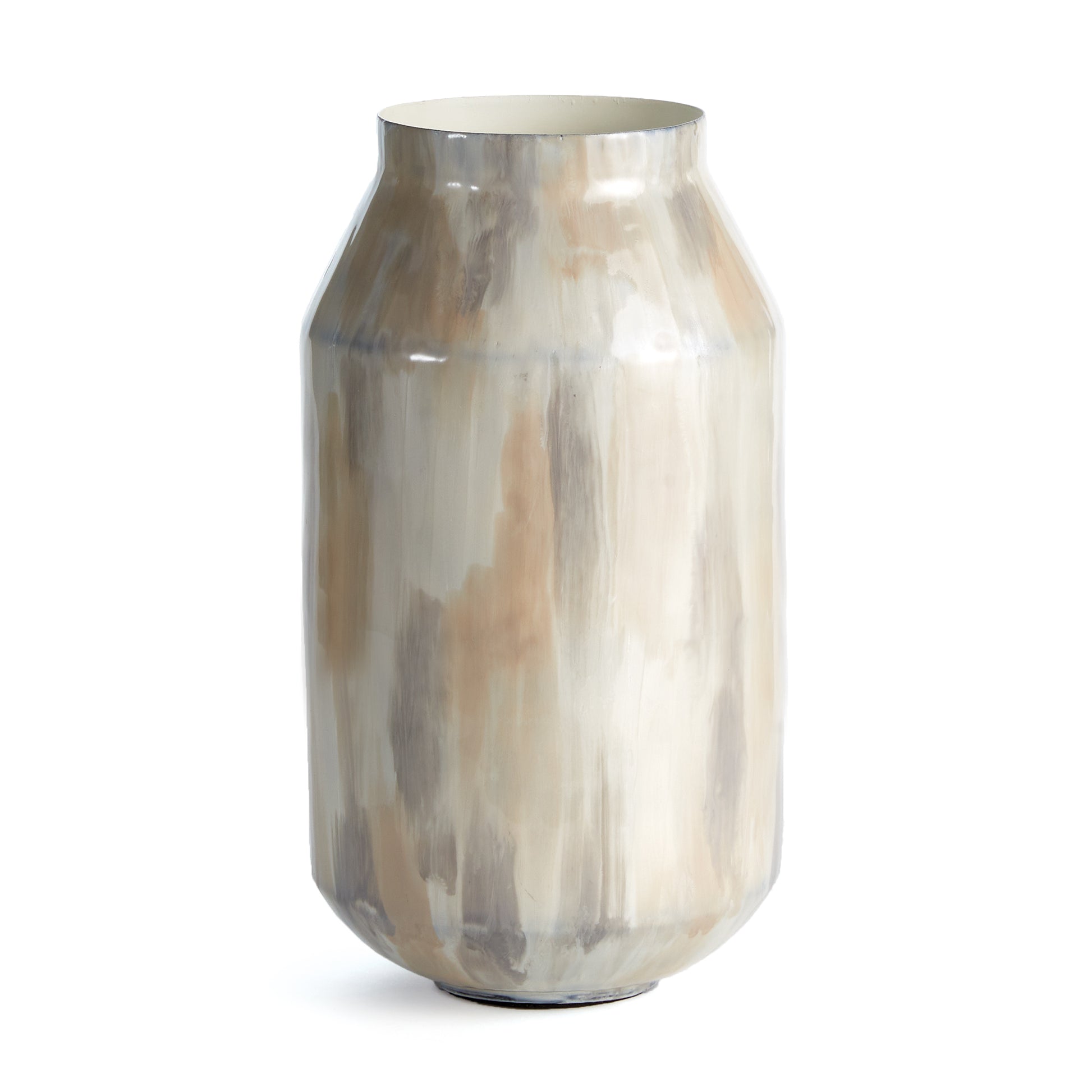 In a clever use of enameled iron, this lightweight beauty is painted by hand. Each one prettier than the next, creating a neutral, creamy tone-on-tone design. A beautiful addition to the contemporary space.