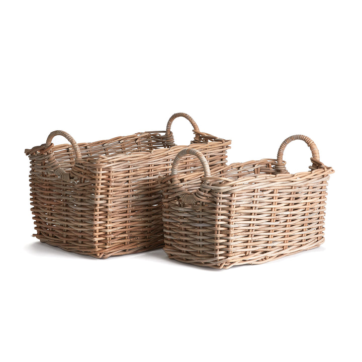 Set of 2 Natural Rattan Halo Handle Rectangular Baskets