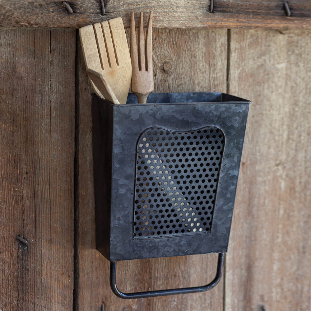 Rustic Wall Mount Utensil Holder in Black