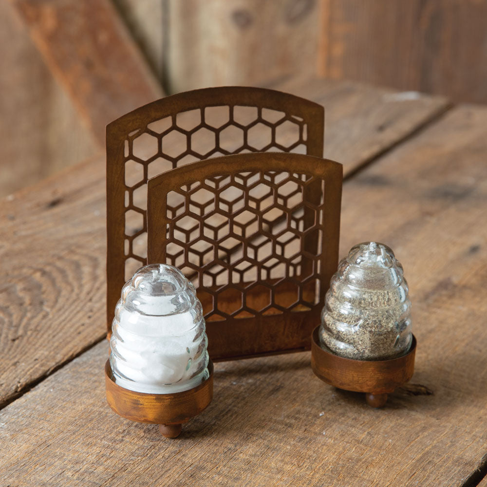 Honeycomb Napkin Holder with Salt and Pepper Shaker