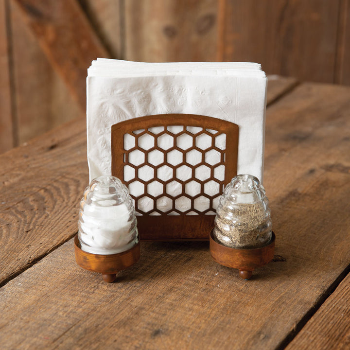 Honeycomb Napkin Holder with Salt and Pepper Shaker