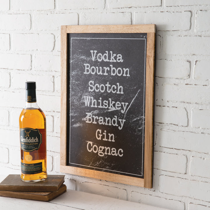 Wood Framed Drink Menu Wall Art