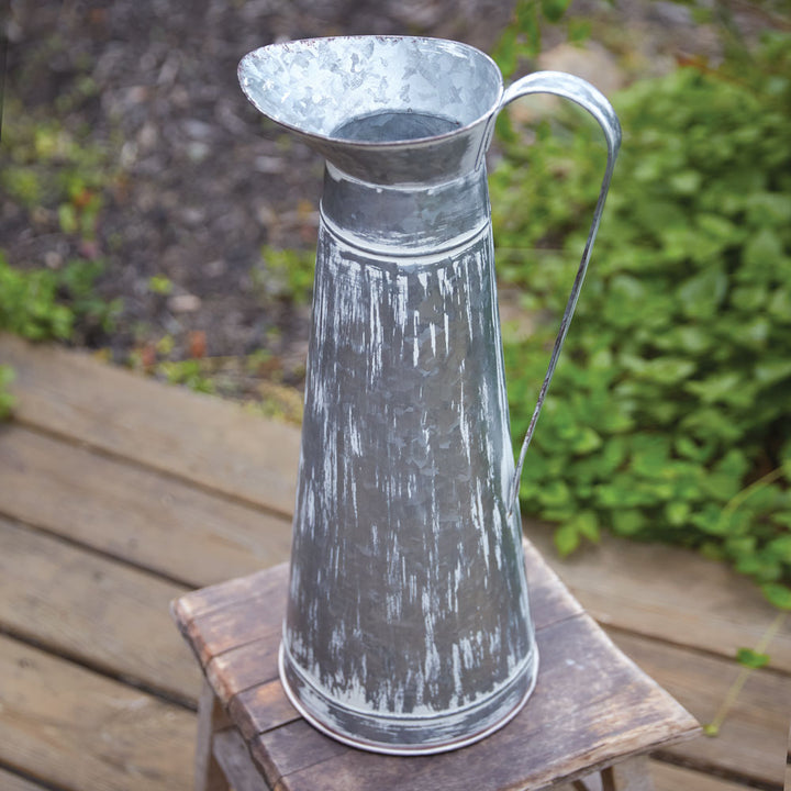 Washed Tin Tall Pitcher - Rustic Farmhouse Decor Accent