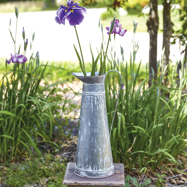 Washed Tin Tall Pitcher - Rustic Farmhouse Decor Accent