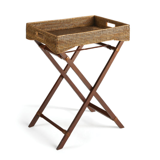 Our Burma Rattan Butler Tray Table is crafted in classic transitional style. With foldable legs that flatten & can be stored away, it makes a great piece for small space entertaining.