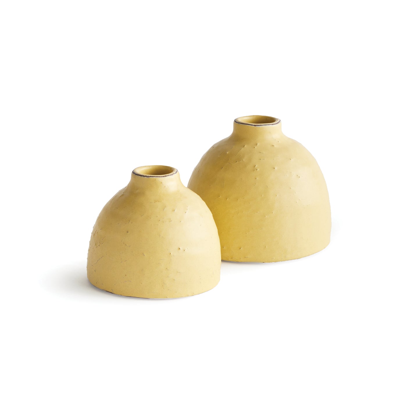 With a crackled glaze, uneven texture and basic form, these bud vases are simple and raw. In a refreshing buttercup yellow, like a freshly made ceramic piece direct from the hands of the artist.