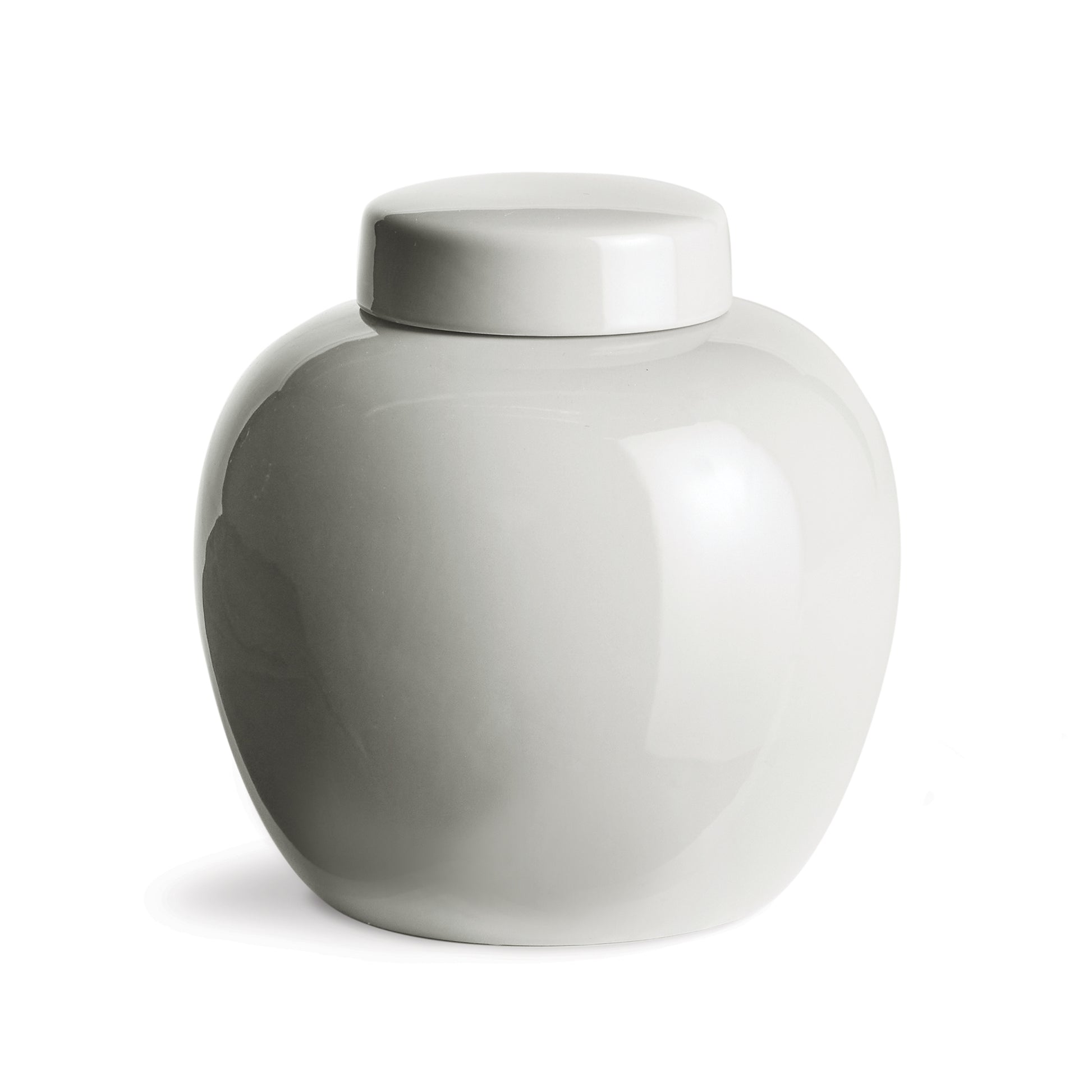 In an unexpected smaller size for traditional ginger jars, this is a modern take on a classic. The bright white high gloss glaze creates a more high end feel. Mix in among your patterned pieces in bookshelf or on a credenza for a dynamic look.