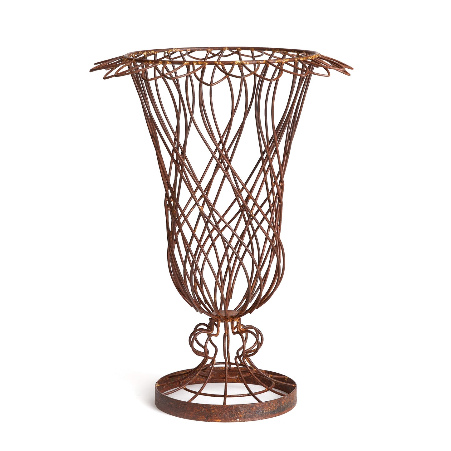 Constructed out of iron and galvanized metal, this oversized wire vase adds texture and Depth. A great way to bring in that market-found look to your space.