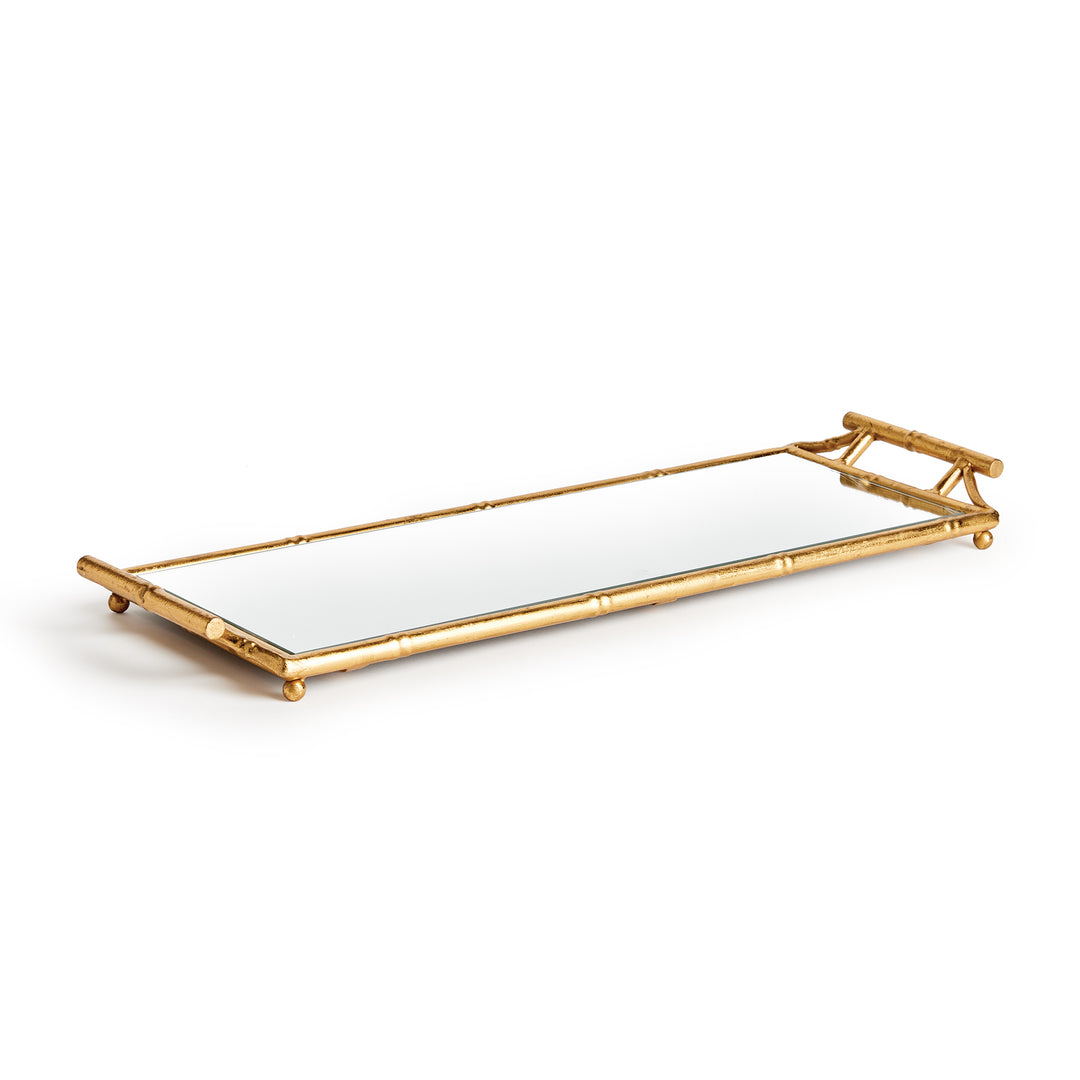 Daafan Narrow Antique Gold Mirrored Tray With Handles