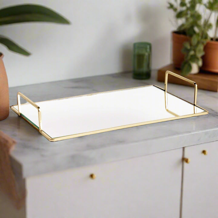 Small Gold Mirrored Tray for Modern Home Decor