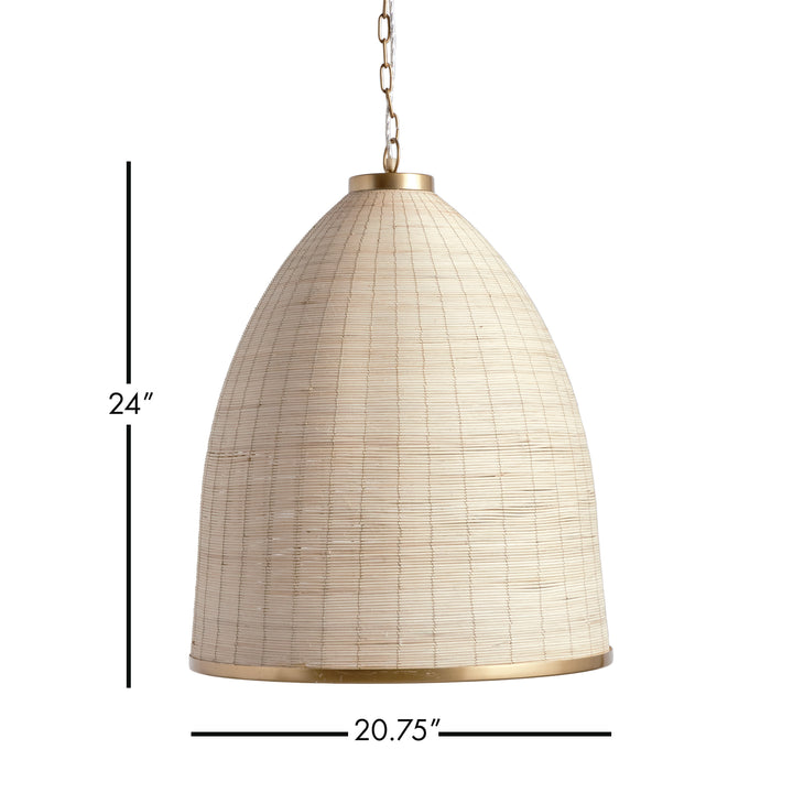 Woven in a natural cane rattan, with subtle variations in color making each one truly unique, this pendant is an instant classic. The brass details on the top and along the bottom rim make it decidedly more refined. And talk about scale! A show-stopping choice for kitchen island, entry foyer or hallway.