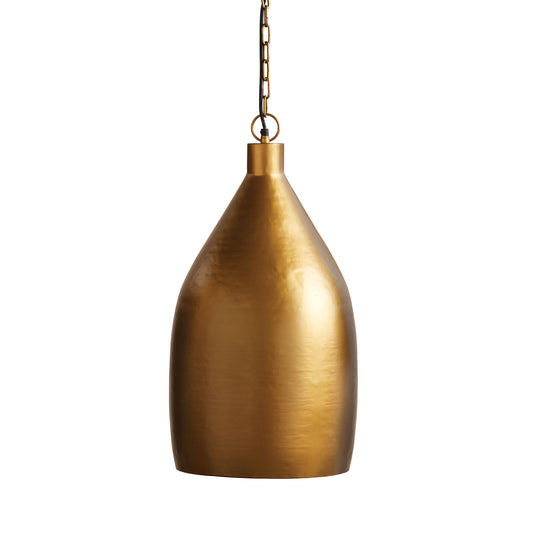 Simple in form but scaled to impress, this antique brass pendant is a real beauty. A handsome choice for over the kitchen table, in the foyer or anywhere.