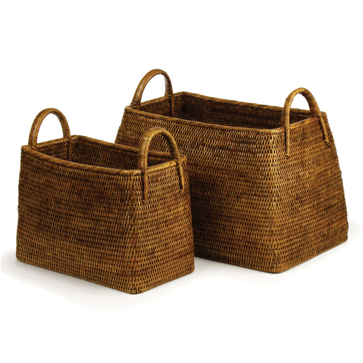 Burma Brown Rattan Narrow Magazine Baskets, Set Of 2