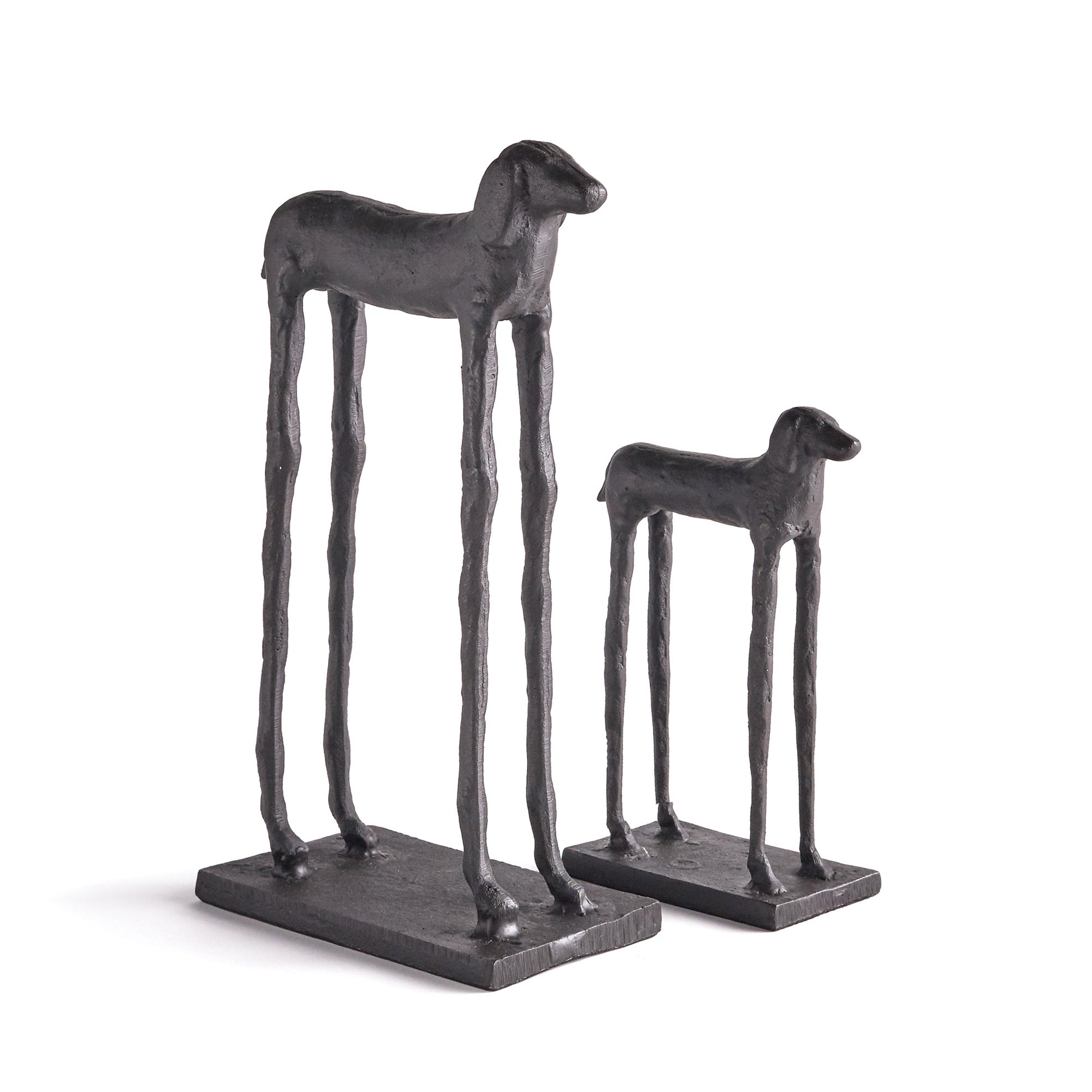 Abstracted, but still rather lifelike. This pair of hounds make great company.  Set on a desk or arrange in a bookshelf. Great conversation starters.